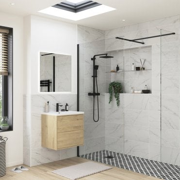 Thea 800mm Wetroom Side Panel & Arm - Black