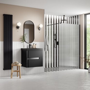 Thea 900mm Fluted Wetroom Panel & Support Bar - Black