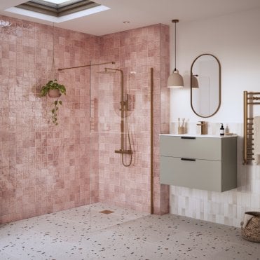 Thea 900mm Wetroom Panel & Support Bar - Brushed Bronze