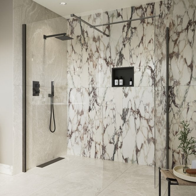 Dove Bathrooms Thea Gunmetal Wetroom Optional Side Panel with Support Bar & T-Piece