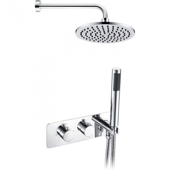 Dove Bathrooms Tidal Square Wall Mounted Thermostatic Shower Valve with Handset & ABS Fixed Head Kit - Chrome