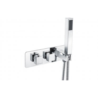 Tidal Square Wall Mounted Thermostatic Two Outlet Shower Valve with Handset - Chrome