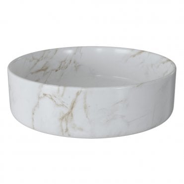 Venus 355mm Ceramic Round Washbowl & Waste - Marble Effect