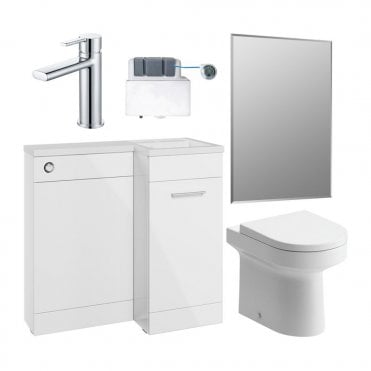 Viona 900mm L-Shape Vanity Basin & Back To Wall Furniture Pack - White Gloss