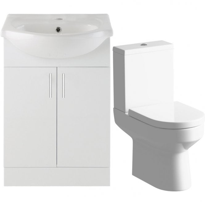 Dove Bathrooms White Metro 550mm 2 Door Vanity Unit & Urban Rimless CC Toilet Pack