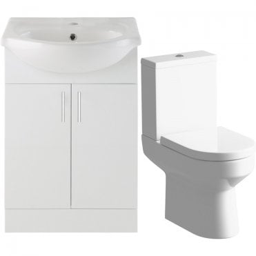 White Metro 550mm 2 Door Vanity Unit & Urban Rimless CC Toilet Pack