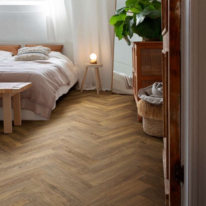 Elka Texas Oak Dark Brown Rigid Vinyl Herringbone Flooring 0.794m2 Per Pack