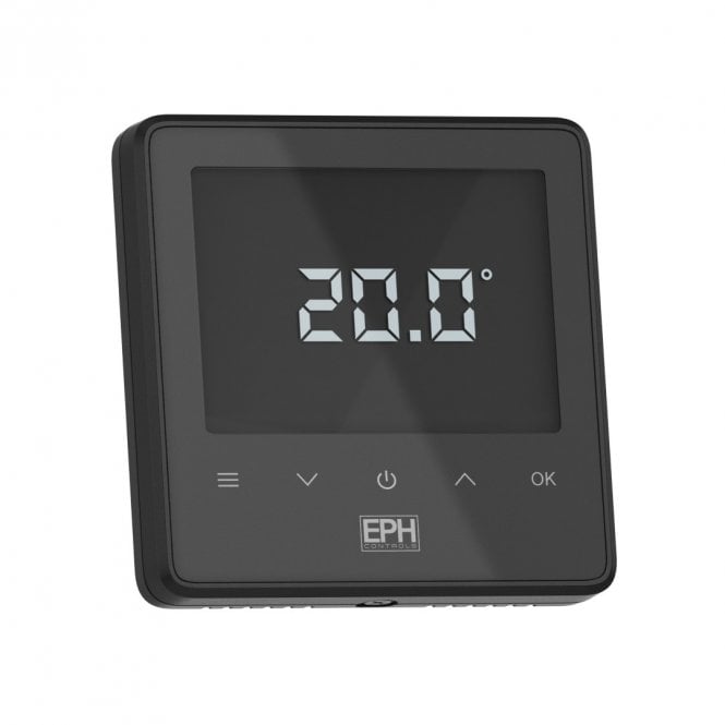 EPH Controls Touch Black Mains Powered RF Recessed Room Thermostat RDT-RF-TB