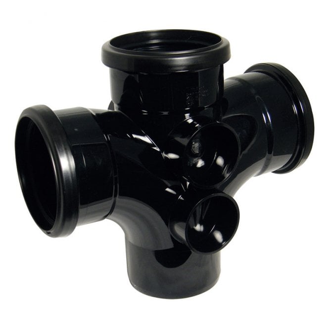 FloPlast 110mm Push-Fit 92.5° Triple Socket Double Branch Black