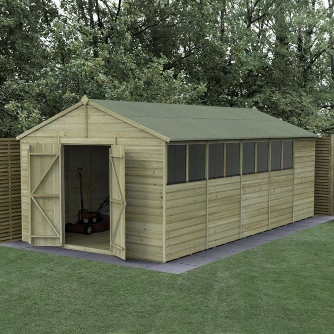 Forest Garden 10 x 20ft Beckwood Apex Shed - 8 Window - Double Door
