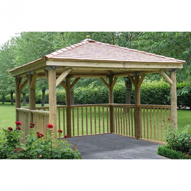 Forest Garden 3.5m Square Wooden Gazebo with Cedar Roof - No Base