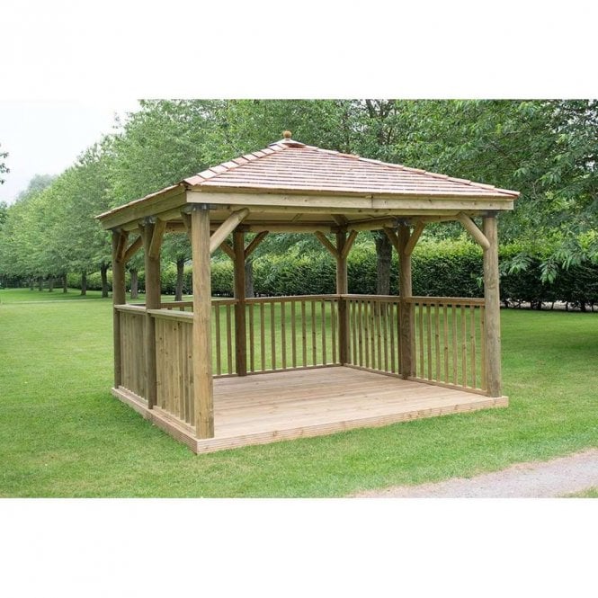 Forest Garden 3.5m Square Wooden Gazebo with Cedar Roof with Base