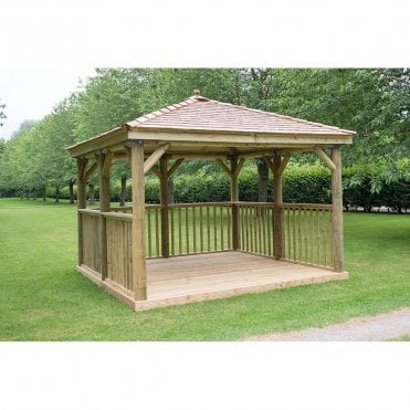 3.5m Square Wooden Gazebo with Cedar Roof with Base