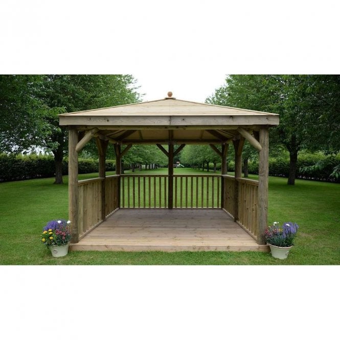 Forest Garden 3.5m Square Wooden Gazebo with Timber Roof with Base