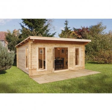 5 x 4m Mendip Pent Log Cabin - No Underlay - Double Glazed - 24kg Felt