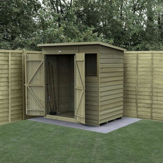 Forest Garden 6 x 4ft 4LIFE Pent Shed - 1 Window - Double Door
