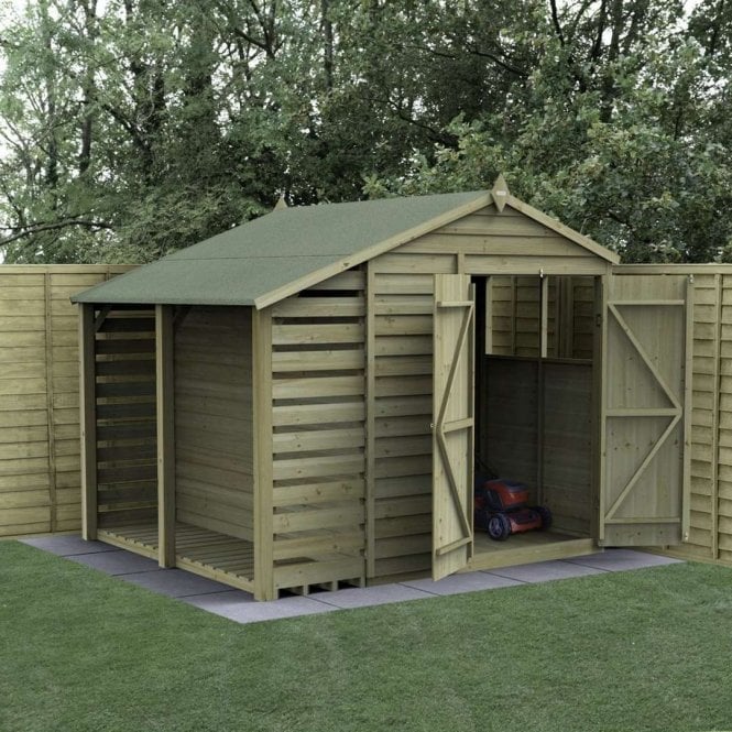 Forest Garden 6 x 8ft 4LIFE Apex Lean-To Shed - 2 Window - Double Door