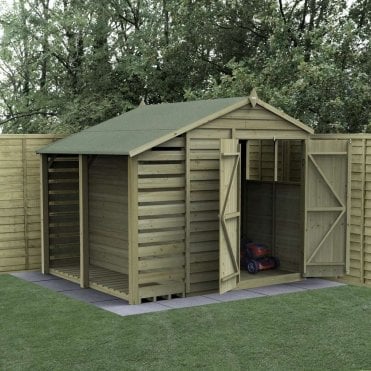 6 x 8ft 4LIFE Apex Lean-To Shed - 2 Window - Double Door