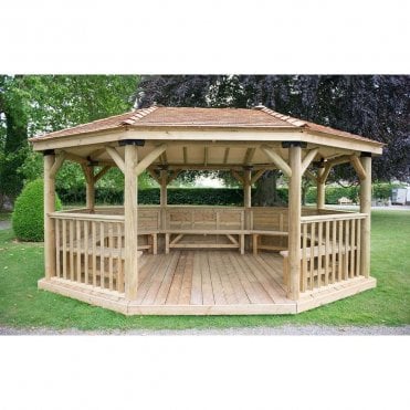 Premium Oval Wooden Gazebo with Cedar Roof & Benches