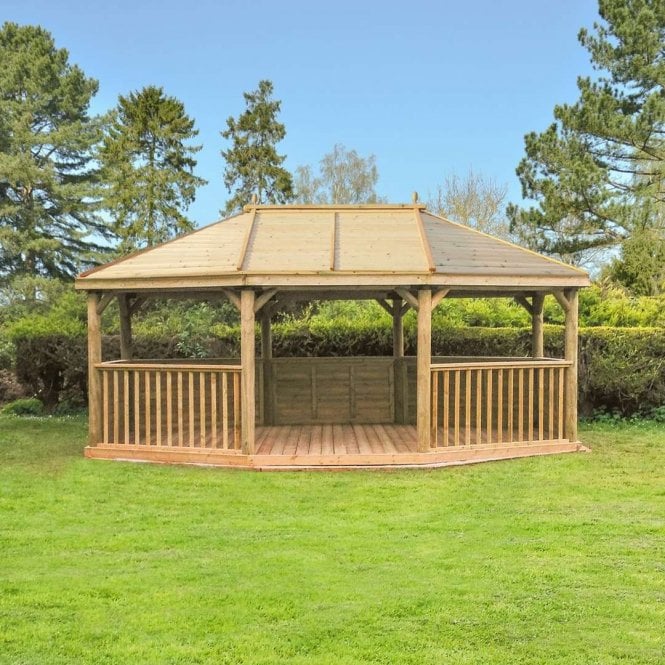 Forest Garden Premium Oval Wooden Gazebo with Timber Roof & Benches