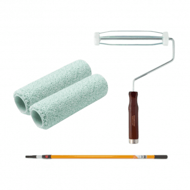 9" Perfection Wooden Handle Frame - 2 Medium Pile Roller Sleeves - Long Extension Pole