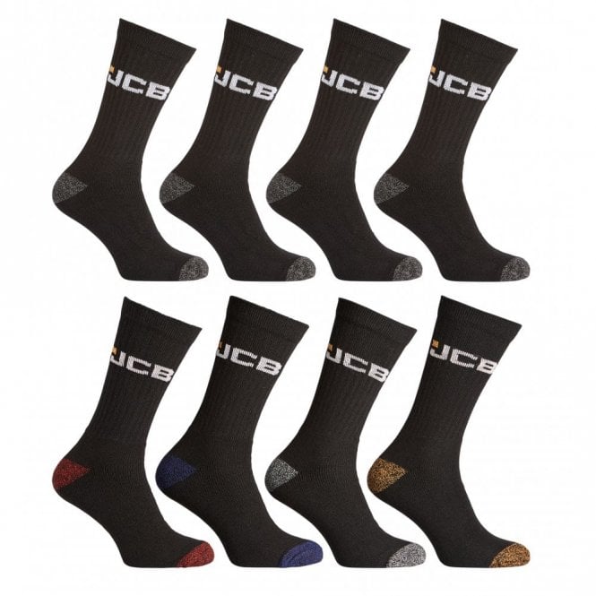 JCB 2 x Packs 6-11 Black Apparel Bumper Sock 8 Pack