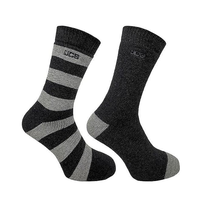 JCB 6-11 Grey Casual Stripe Boot Socks 2 Pack
