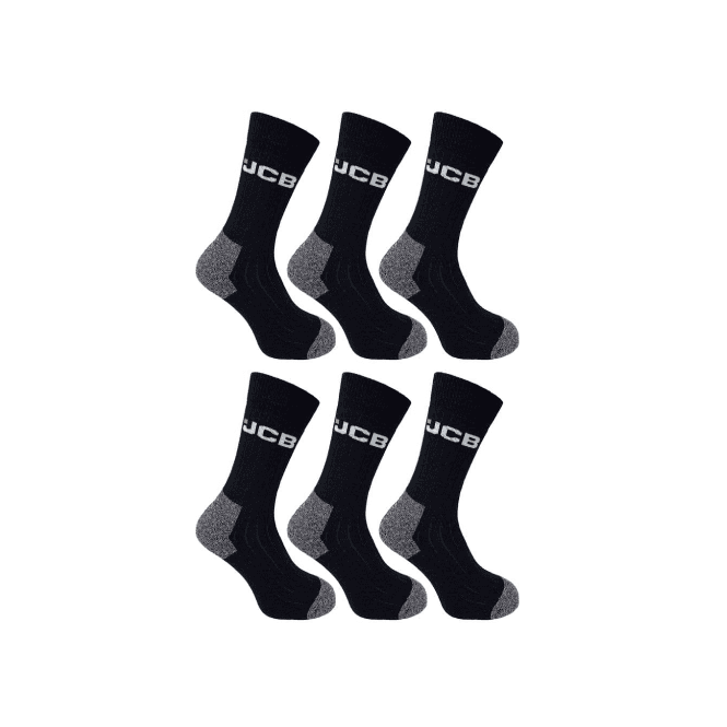 JCB Black 6-Pack Workwear Apparel Socks Size 6-11
