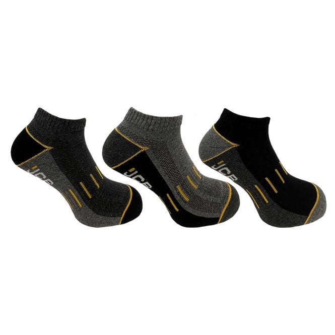 JCB Black/Grey Cotton Trainer Liners - 3 Pack (Various Sizes)