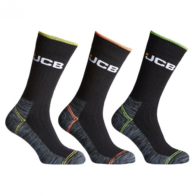 JCB Hi-Vis Work Boot Socks - 3 Pack (Size 6-11)