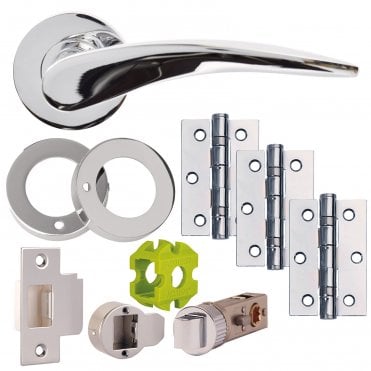 Vecta New Door Handles Pack Hinge - PRIVACY Latch Pack Polished - Satin Chrome