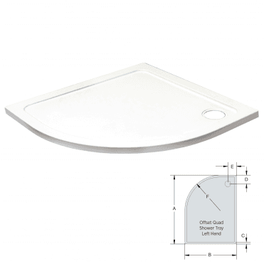 900mm x 760mm Offset Quadrant Low Profile Shower Tray LH