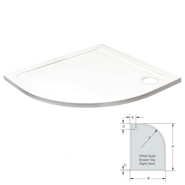 900mm x 760mm Offset Quadrant Low Profile Shower Tray RH