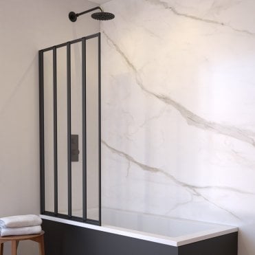 Aqualux 1400 x 840mm Black 4 Panel Folding Bath Screen