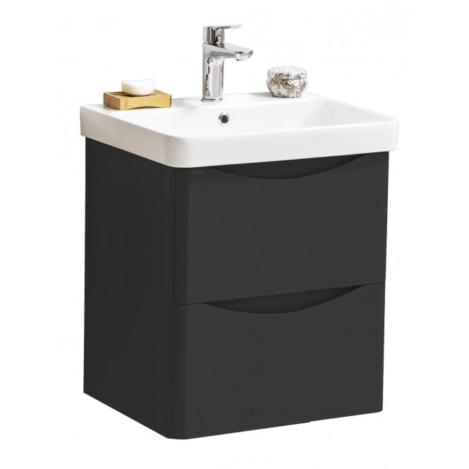 Kartell Arc 500mm Matt Graphite 2 Drawer Wall Hung Vanity Unit & Ceramic Basin