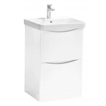 Arc 500mm White Gloss 2 Drawer Floor Standing Vanity Unit & Ceramic Basin