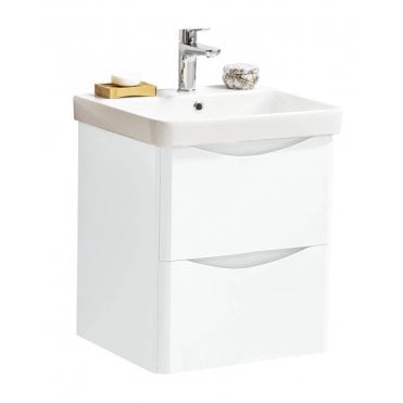 Arc 500mm White Gloss 2 Drawer Wall Hung Vanity Unit & Ceramic Basin