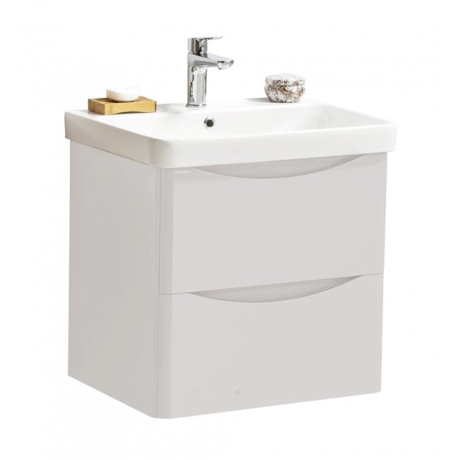 Kartell Arc 600mm Matt Cashmere 2 Drawer Wall Hung Vanity Unit & Ceramic Basin