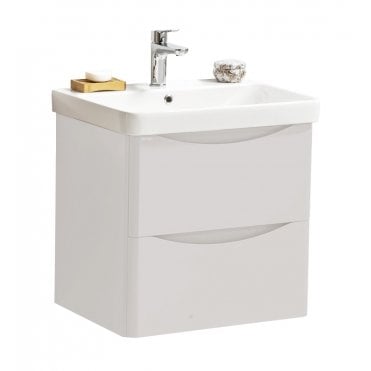 Arc 600mm Matt Cashmere 2 Drawer Wall Hung Vanity Unit & Ceramic Basin