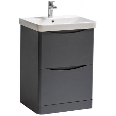 Arc 600mm Matt Graphite 2 Drawer Floor Standing Vanity Unit & Ceramic Basin