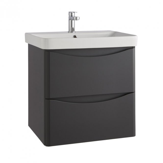Kartell Arc 600mm Matt Graphite 2 Drawer Wall Hung Vanity Unit & Ceramic Basin