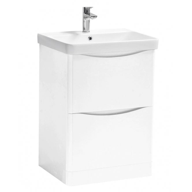 Kartell Arc 600mm White Gloss 2 Drawer Floor Standing Vanity Unit & Ceramic Basin