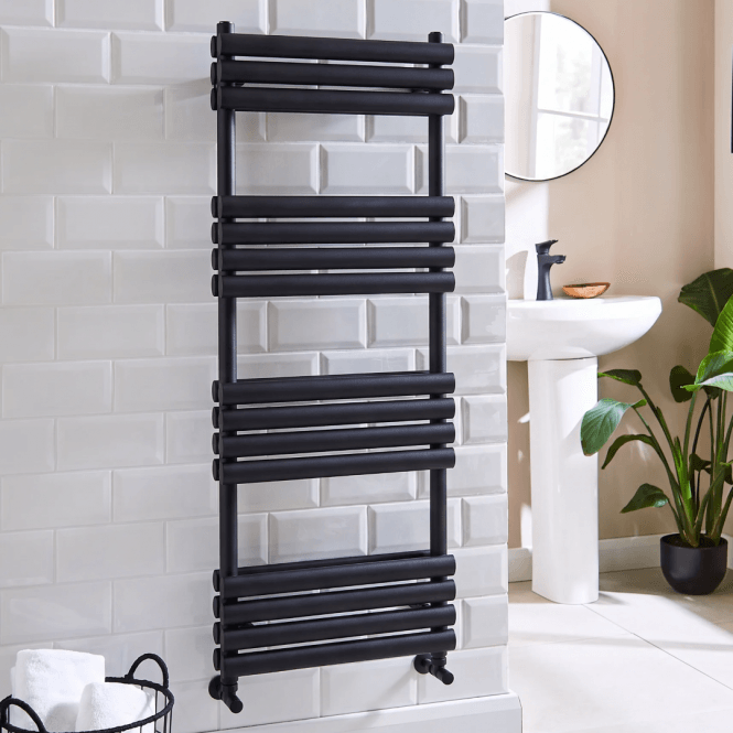 Kartell Aspen Double Matt Black Heated Towel Rail