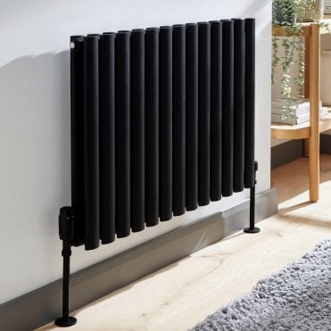 Aspen Matt Black Horizontal Oval Tube Double Designer Radiator