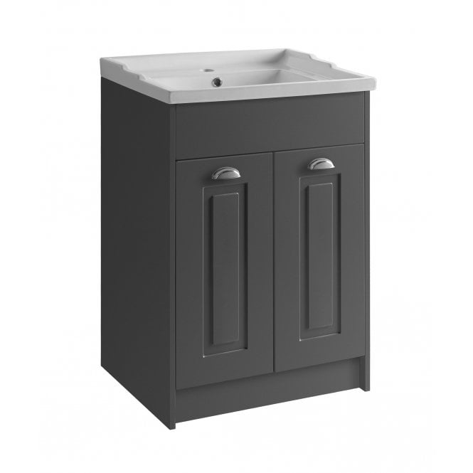 Kartell Astley 600mm Matt Grey Traditional 2 Door Vanity Unit & Ceramic Basin