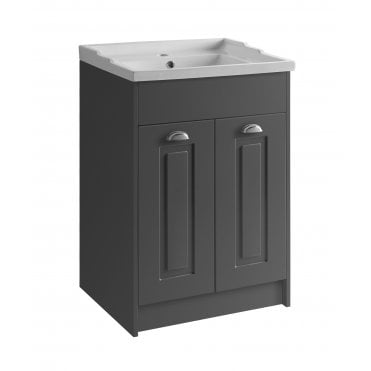 Astley 600mm Matt Grey Traditional 2 Door Vanity Unit & Ceramic Basin