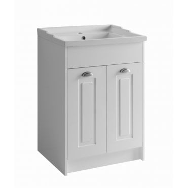 Astley 600mm Matt White Traditional 2 Door Vanity Unit & Ceramic Basin