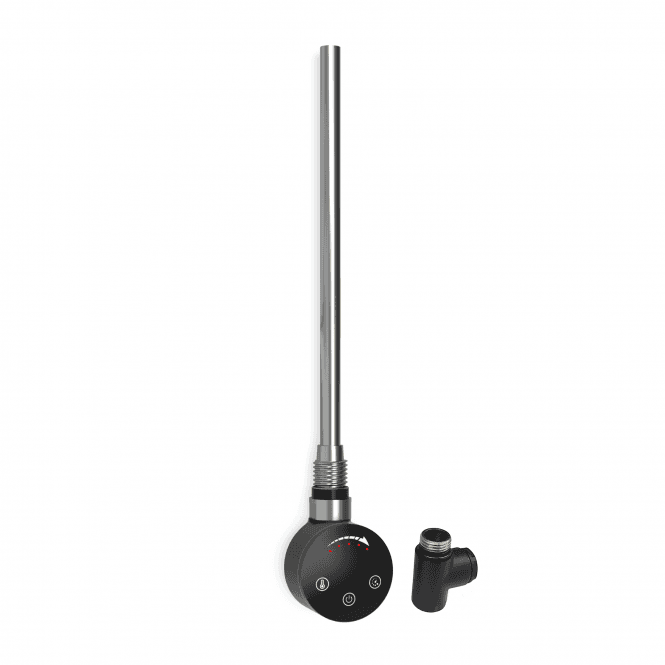 Kartell Black 600W Dual Fuel Touch Thermostatic Heated Towel Rail Element & Tee