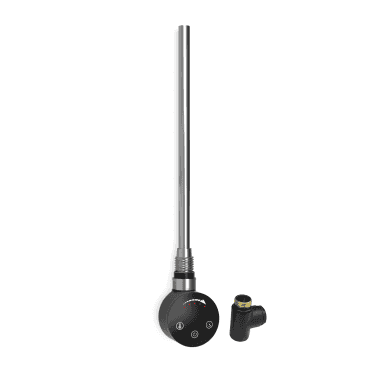 Black 600W Dual Fuel Touch Thermostatic Heated Towel Rail Element & Tee