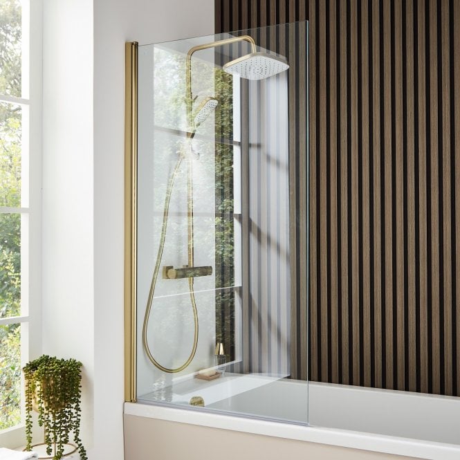 Kartell Brushed Brass 1400mm Square Edge Bath Screen